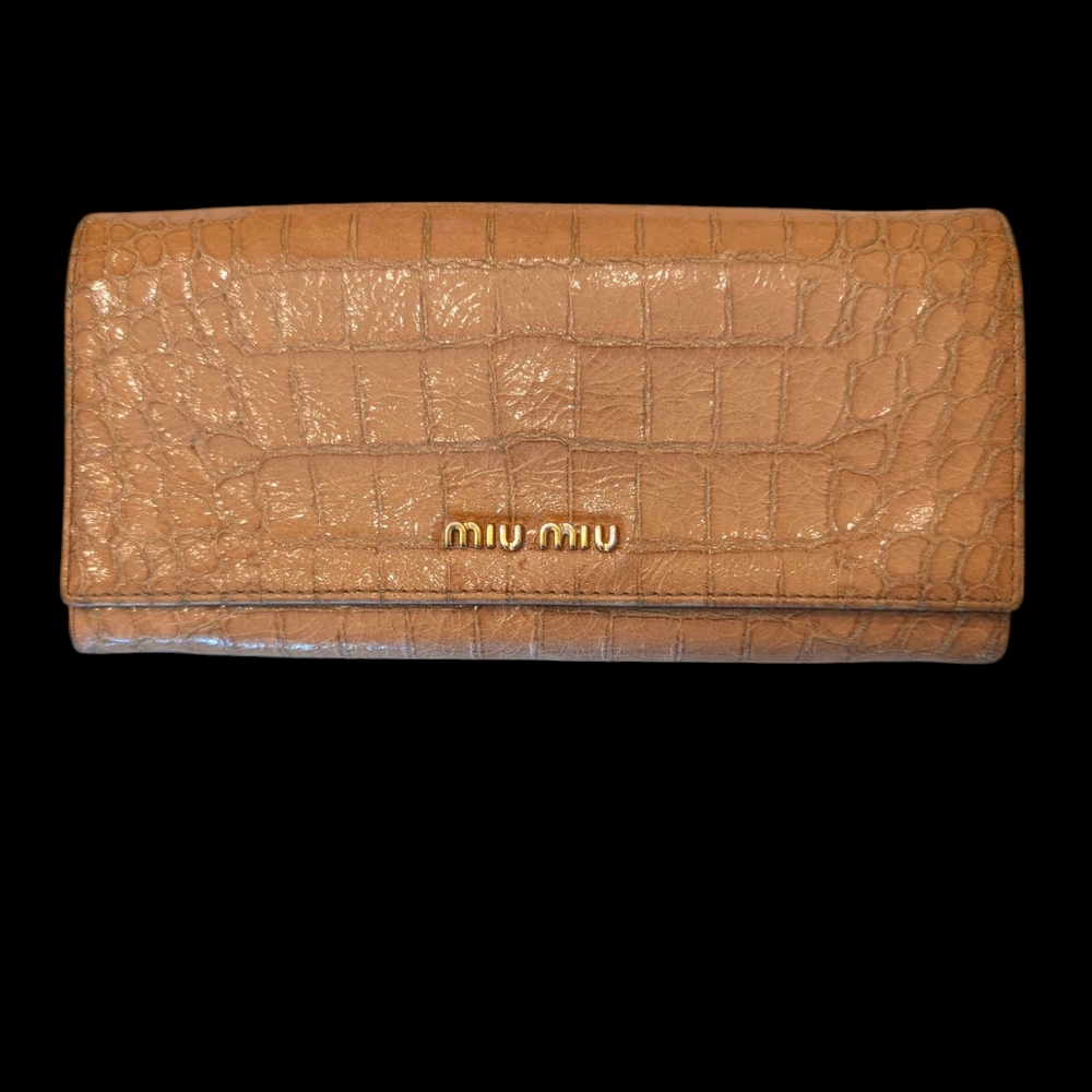 Miu Miu Tan Crocodile Embossed Leather Wallet